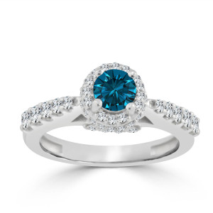 Engage with elegance in Yaffie 1ct Round Blue Diamond Halo Ring.