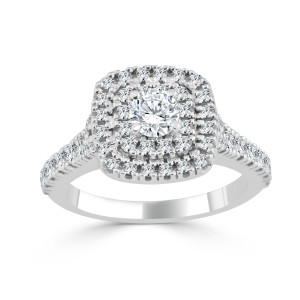 Engage in Elegance with Yaffie Gold 1ct Round Diamond Double Halo Ring.