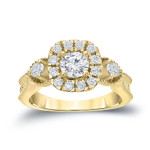 Sparkling Yaffie Gold Halo Diamond Engagement Ring - 1ct Total