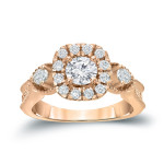 Sparkling Yaffie Gold Halo Diamond Engagement Ring - 1ct Total