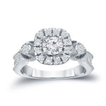 Sparkling Yaffie Gold Halo Diamond Engagement Ring - 1ct Total
