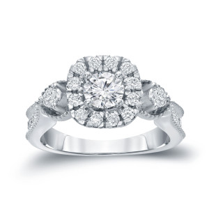 Sparkling Yaffie Gold Halo Diamond Engagement Ring - 1ct Total