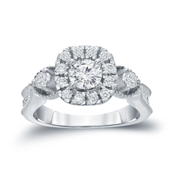Sparkling Yaffie Gold Halo Diamond Engagement Ring - 1ct Total