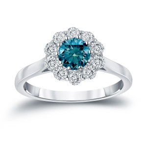 Introducing 1ct TDW Blue Diamond Halo Engagement Ring by Yaffie Gold.