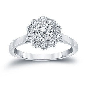 Sparkling Yaffie Gold Diamond Halo Engagement Ring with 1ct TDW Round-Cut Diamond