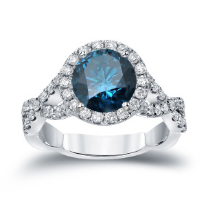 Stunning Blue Diamond Halo Engagement Ring: Yaffie Gold 2.75ct TDW Round Cut Beauty