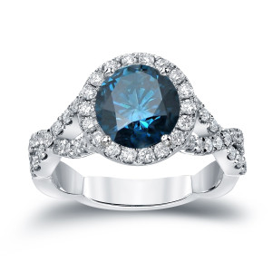 Blue Diamond Halo Engagement Ring with Yaffie Gold and 2.75ct TDW Round Cut
