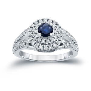 Sapphire and Diamond Engagement Ring with Yaffie Gold Cluster (2/5ct and 3/5ct TDW)
