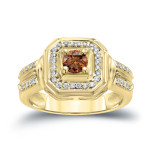 Engaging Yaffie Gold Ring with 2/5ct TDW Round Brown Diamond