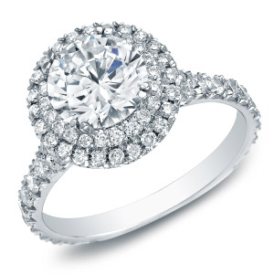 Certified Double Halo Engagement Ring with 2 Carats of Yaffie Gold Diamonds