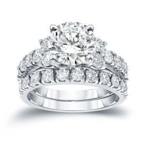 Certified Round Diamond Bridal Ring Set - Yaffie Gold, 3.5ct TDW