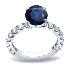 Blue Sapphire and Round Diamond Engagement Ring with Yaffie Gold, 1.75ct Total Weight
