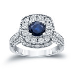 Dazzling Blue Sapphire and Diamond Halo Engagement Ring, Yaffie Gold