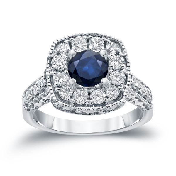 Dazzling Blue Sapphire and Diamond Halo Engagement Ring, Yaffie Gold