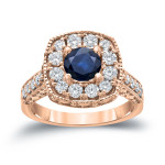 Dazzling Blue Sapphire and Diamond Halo Engagement Ring, Yaffie Gold