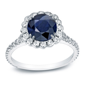Blue Sapphire and Round Diamond Engagement Ring with Yaffie Gold