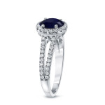 Blue Sapphire & Diamond Halo Engagement Ring - Yaffie Gold