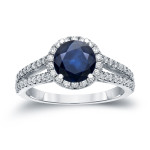 Blue Sapphire & Diamond Halo Engagement Ring - Yaffie Gold