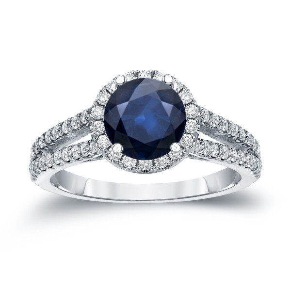 Blue Sapphire & Diamond Halo Engagement Ring - Yaffie Gold