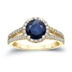 Blue Sapphire & Diamond Halo Engagement Ring - Yaffie Gold