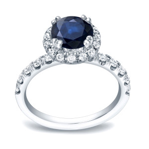 Engrossing Blue Sapphire Diamond Halo Engagement Ring - 3/4ct & 7/8ct