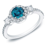 Sparkling Blue Diamond Trio - Yaffie Gold Engagement Ring