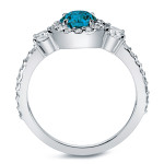 Sparkling Blue Diamond Trio - Yaffie Gold Engagement Ring