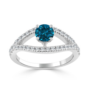Blue Diamond Yaffie Gold Engagement Ring - 3/4 Carat Total Diamond Weight