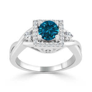 Blue Diamond Halo Engagement Ring with Yaffie Gold, 3/4ct Diamond