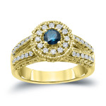 Blue Halo Diamond Engagement Ring with 3/4ct TDW by Yaffie Gold
