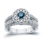 Blue Halo Diamond Engagement Ring with 3/4ct TDW by Yaffie Gold