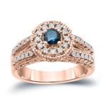 Blue Halo Diamond Engagement Ring with 3/4ct TDW by Yaffie Gold