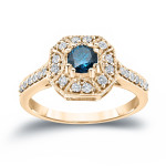 3/4ct TDW Yaffie Gold Blue & White Diamond Engagement Ring
