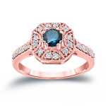 3/4ct TDW Yaffie Gold Blue & White Diamond Engagement Ring