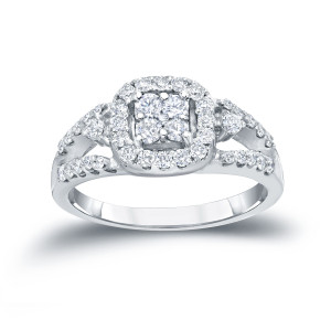 Gorgeous Yaffie Gold Diamond Halo Engagement Ring - 3/4ct TDW Cluster