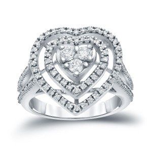 Golden Yaffie Engagement Ring with a 3/4 Carat Round Diamond Halo
