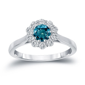 Yaffie Gold 0.75ct TDW Blue Diamond Halo Engagement Ring