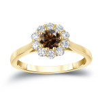 Sparkling Yaffie Gold Halo Brown Diamond Engagement Ring - 3/4ct Total Weight
