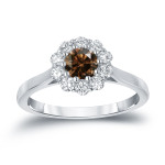 Sparkling Yaffie Gold Halo Brown Diamond Engagement Ring - 3/4ct Total Weight
