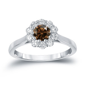Sparkling Yaffie Gold Halo Brown Diamond Engagement Ring - 3/4ct Total Weight