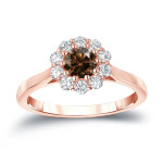 Sparkling Yaffie Gold Halo Brown Diamond Engagement Ring - 3/4ct Total Weight