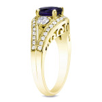 Gold Sapphire and Diamond Engagement Ring with Yaffie Flair - 0.75ct TDW