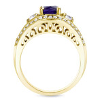 Gold Sapphire and Diamond Engagement Ring with Yaffie Flair - 0.75ct TDW