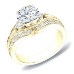 Gold Split-Shank Engagement Ring with Three Stunning Diamonds, Totaling 1 1/4 Carats