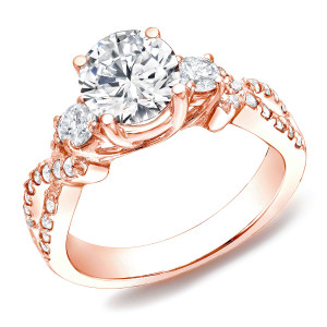 Certified Yaffie Diamond 3-Stone Ring with 1.5 ct of Stunning Rose Gold Sparkle