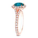Rose Gold Blue Diamond Ring with 1.5ct TDW Halo by Yaffie