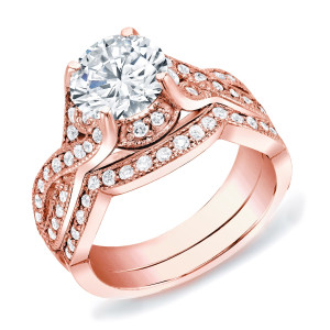 Certified Round Diamond Bridal Set in Yaffie Rose Gold with 1 1/2ct TDW
