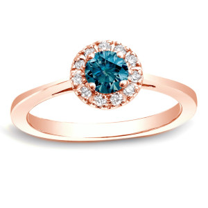 Sparkling Blue Halo Engagement Ring - Yaffie Rose Gold Bliss with 1/2ct TDW Diamond
