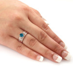 Rose Gold Bridal Ring Set with 1ct TDW Blue Diamond by Yaffie