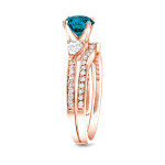 Rose Gold Bridal Ring Set with 1ct TDW Blue Diamond by Yaffie